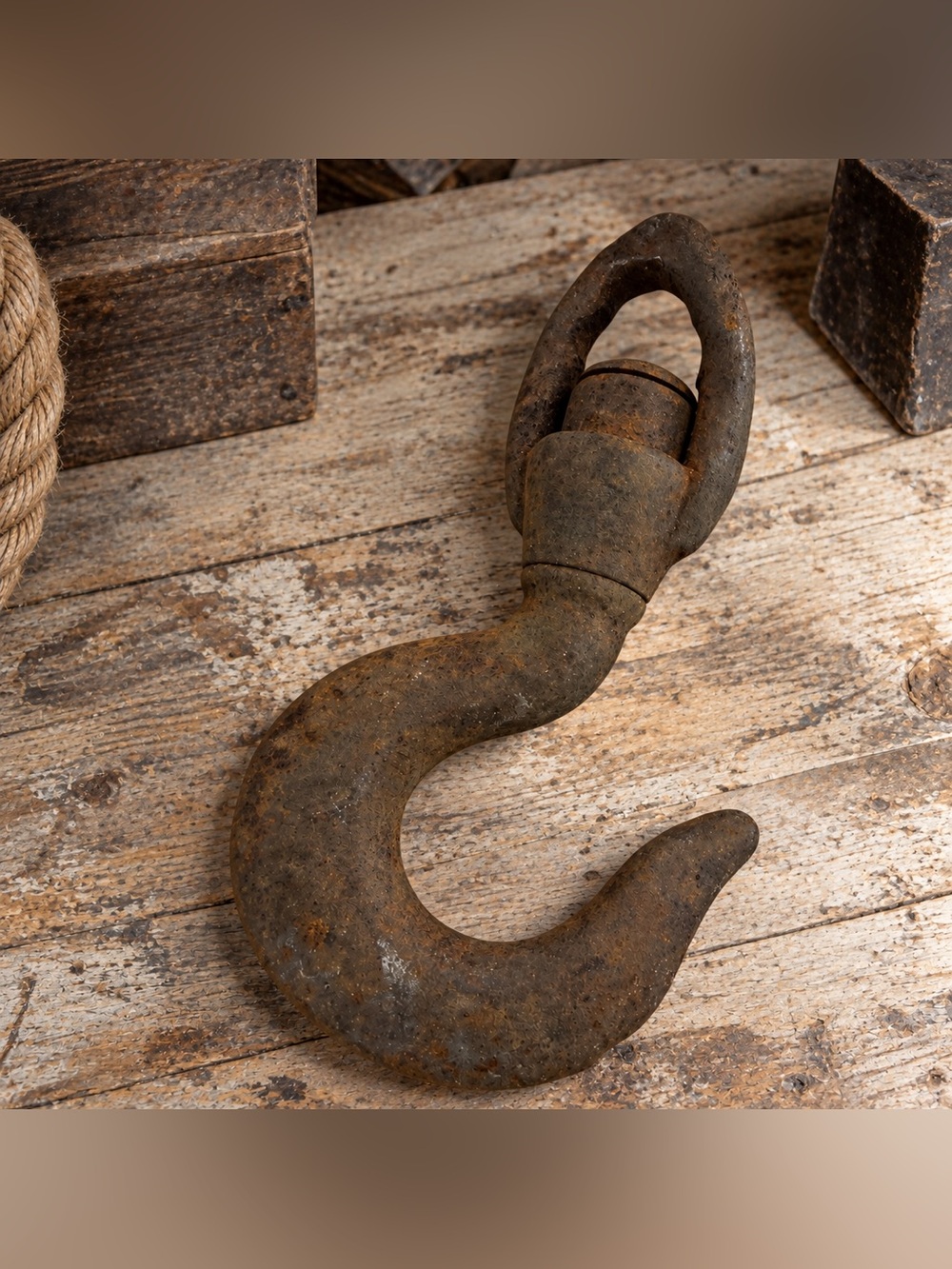 Vintage Heavy Duty Industrial Steel Swivel Lifting Hook 10" Rustic Decor
